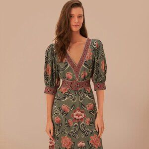 Farm Rio Arabesque Floral Green Dress